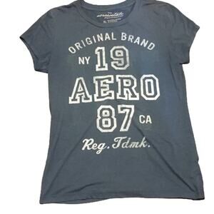 Aeropostale Logo Print Blue Graphic Tee Short Sleeve Juniors XL Casual Shirt Y2K